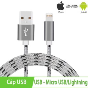 Cáp USB ra Lightning và Micro USB - Dây sạc cho Iphone/Ipad/Ipod/Smartphone Android, Cáp USB phụ kiện điện tử