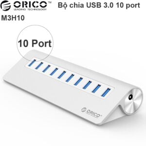 Bộ chia USB 3.0 10 cổng vỏ nhôm nguyên khối hỗ trợ nguồn ngoài 12V-3A ORICO M3H10