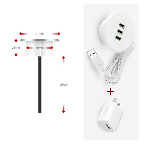 Ổ cắm sạc 3 cổng USB 5V 2.1A lắp mặt bàn âm sàn 1.5 mét (đen và trắng) - Phụ kiện điện tử Việt Nam