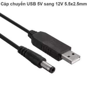 Cáp chuyển nguồn USB 5V ra DC 12V 1A chuẩn cắm 5.5x2.5mm 90Cm